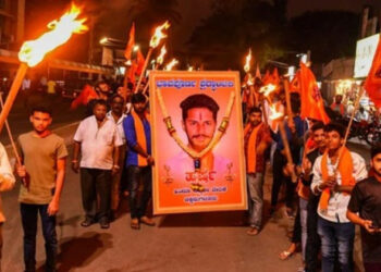 कर्नाटक के शिवमोगा में 20 फरवरी को हर्षा हिन्दू की निर्मम हत्या के विरोध में प्रदर्शन