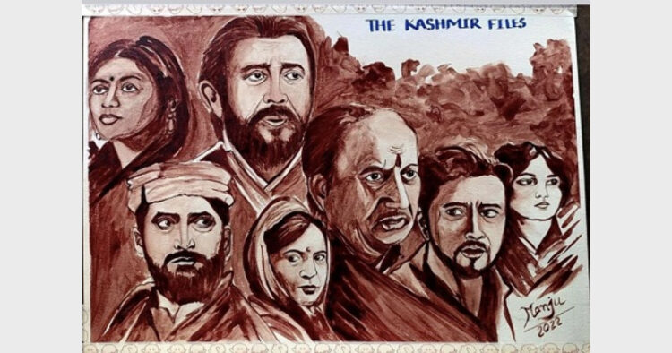 मंजू सोनी द्वारा बनाई गई द कश्मीर फाइल्स के कलाकारों की पेंटिंग