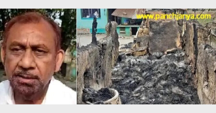 आरोपी तृणमूल नेता अनारूल हुसैन और नरसंहार में जला हुआ घर