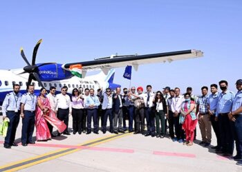 Ajmer, Apr 28 (ANI): IndiGo ATR 72-600 aircraft equipped with GAGAN lands using Localiser Performance with Vertical Guidance (LPV) Approach, at Kishangarh Airport, in Ajmer on Thursday. IndiGo Airline becomes the first airline in Asia to land Aircraft Using Indigenous Navigation System, GPS Aided GEO Augmented Navigation 'GAGAN'. (ANI Photo/ ANI Picture Service)
