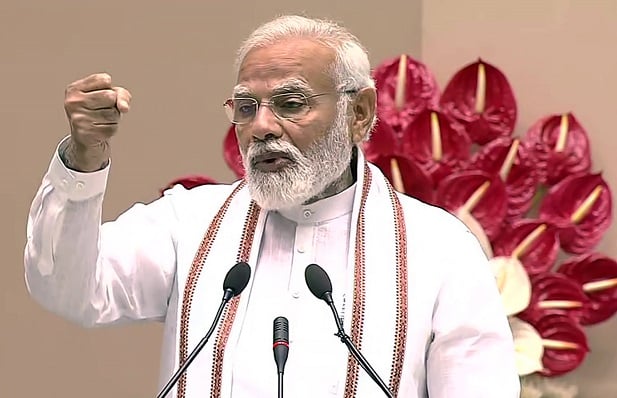 New Delhi, Apr 21 (ANI): Prime Minister Narendra Modi addresses the valedictory session and awards ceremony of 15th Civil Services Day,  at Vigyan Bhawan, in New Delhi on Thursday. (ANI Photo)