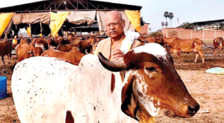 गोशाला में एक गाय के साथ विनोद सिंह