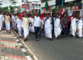 Kerala, Members of Popular Front of India (PFI) raise slogans during the one-day state-wide over the NIA raids  in Kottayam and Kochi,