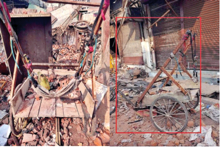 दिल्ली दंगे में प्रयुक्त गुलेल। दंगा ग्रस्त इलाकों की सड़कों पर दूर-दूर तक टनों ईंट-पत्थर बिखरे हुए थे (फाइल फोटो)