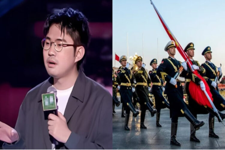 ली हाओशी (बाएं)  ने अपनी प्रस्तुति में चीन की लाल सेना का मजाक उड़ाया