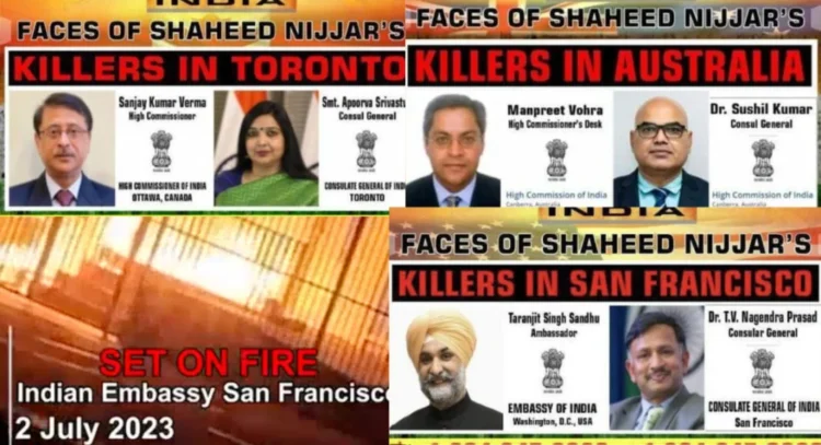 कनाडा, आस्ट्रेलिया और अमेरिका में भारतीय राजनयिकों को निशाना बनाते खालिस्तानी पोस्टर (स्रोत-द आस्ट्रेलिया टुडे)