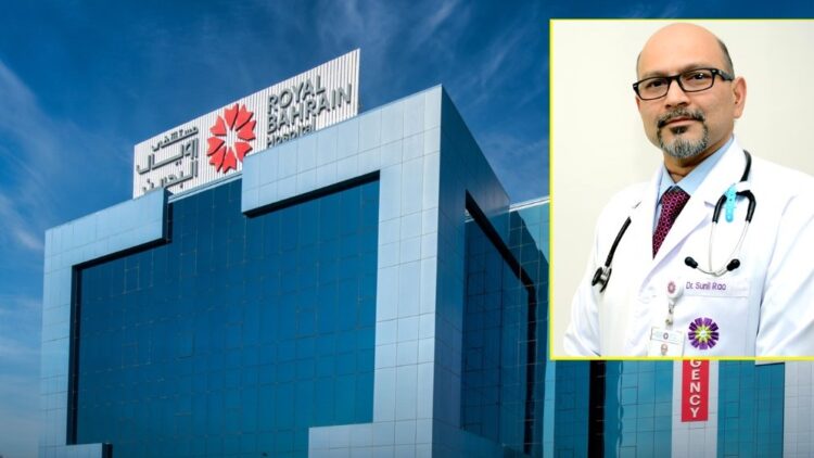 रॉयल बहरीन अस्पताल और (प्रकोष्ठ में) भारतवंशी डॉक्‍टर सुनील राव