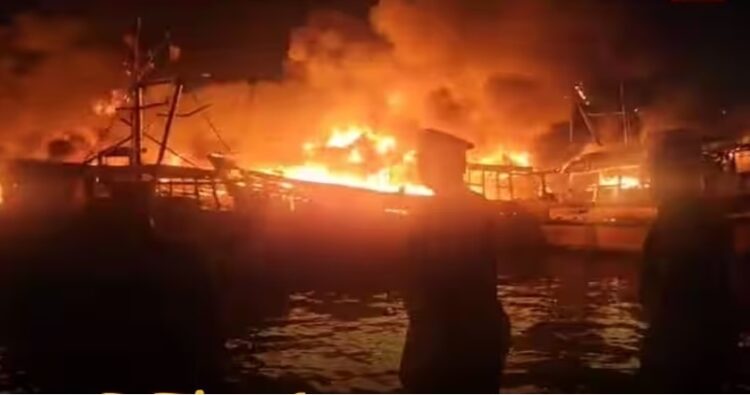 Fire broke out at vishakhapatnam port