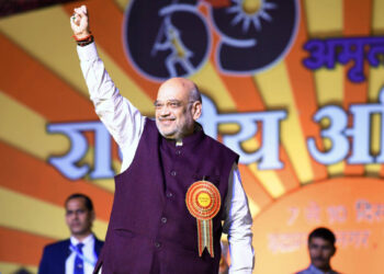 New Delhi : Union Home Minister Amit Shah arrives to inaugurate the 69th National Convention of Akhil Bharatiya Vidyarthi Parishad (ABVP) at D.D.A Ground of Burari area in New Delhi on Friday