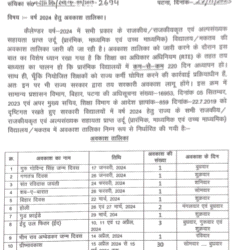 बिहार के शिक्षा विभाग द्वारा जारी छुट्टियों का कैलेंडर