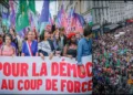 France Leftist protesting against Macron government