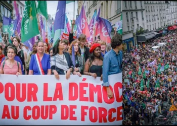 France Leftist protesting against Macron government