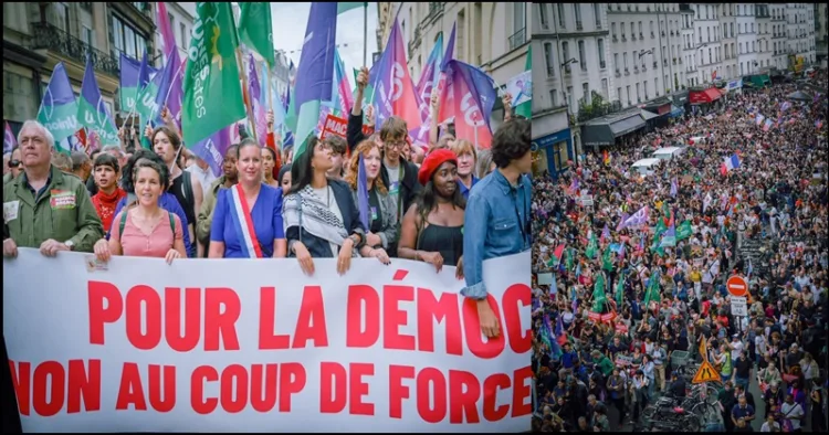 France Leftist protesting against Macron government