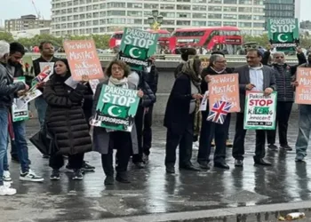 Jammu Kahsmir people protests against pakistan in front of British parliament