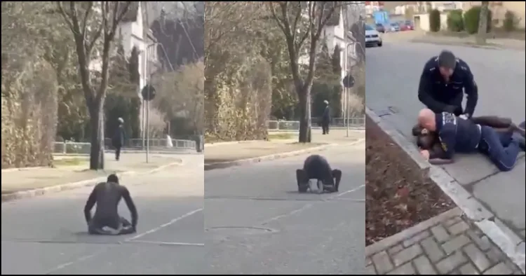 An Afreecan Man becomes Nude performing Namaz on the street of Germany