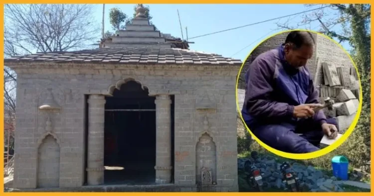 वीर हनुमान मंदिर और घेरे में पत्थरों पर राम नाम उकेरते बिहारी लाल | चित्र सौजन्य- दैनिक जागरण