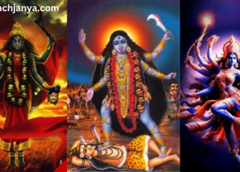 माँ काली का रौद्र स्वरूप खड्ग, नरमुंड और त्रिशूल के साथ