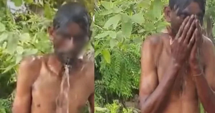 चोर को नहलाकर पुलिस के हवाले किया गया