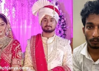 चित्र- (बाएं से) आरोपी सोनम, मृतक राजा रघुवंशी, आरोपी राज कुशवाह
