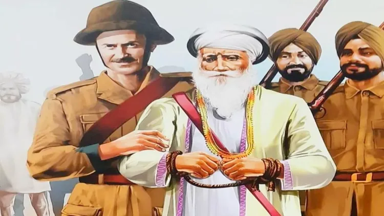 जालंधर के करतारपुर स्थित जंग-ए-आजादी मेमोरियल में बाबा महाराज सिंह की गिरफ्तारी को दर्शाता चित्र