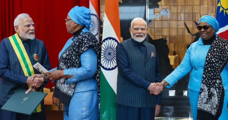 प्रधानमंत्री नरेंद्र मोदी को नामीबिया की आधिकारिक यात्रा के दौरान राष्ट्रपति डॉ. नेटुम्बो नंदी-नदैतवाह ने सर्वोच्च नागरिक सम्मान दिया।
