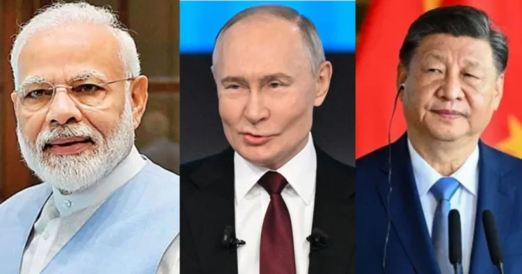 भारत के प्रधानमंत्री नरेंद्र मोदी, रूस के राष्ट्रपति व्लादिमीर पुतिन, चीन के राष्ट्रपति शी जिनपिंग