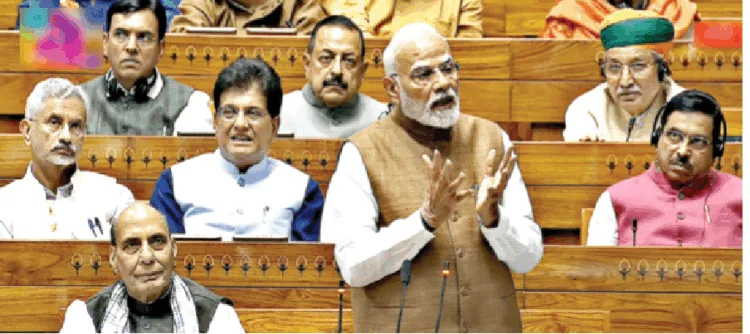 लोकसभा में अपना वक्तव्य रखते प्रधानमंत्री नरेन्द्र मोदी