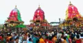 Devotees in large numbers gather to take part in the Rath Yatra of Lord Jagannath and his two siblings