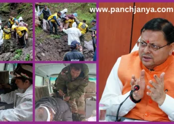सीएम पुष्कर सिंह धामी आपदा कंट्रोल रूम में समीक्षा करते हुए एवं राहत कार्य के चित्र