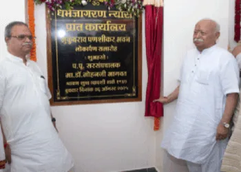 नवनिर्मित कार्यालय का लोकार्पण करते श्री मोहनराव भागवत। साथ में हैं अन्य अतिथि