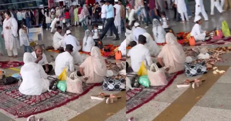 एयरपोर्ट पर खाना खाते यात्री (फोटो-सौजन्य)