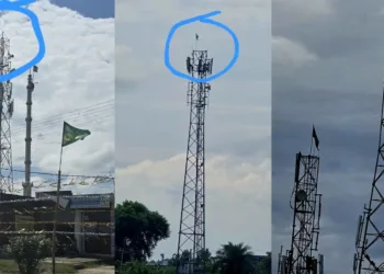 मोबाइल टावर पर लगे इस्लामिक झंडे