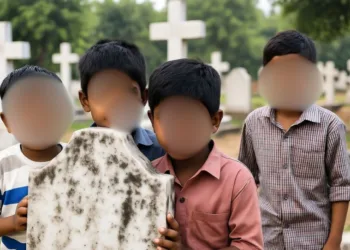 शमशाद मियां के डर से कब्रिस्तान में छिपे बच्चे (फोटो- एआई)