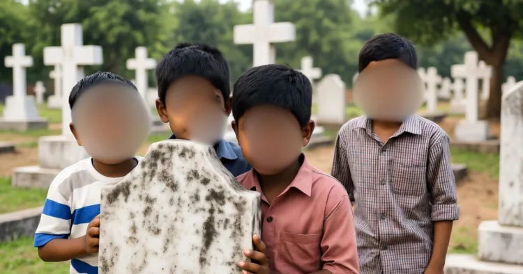 शमशाद मियां के डर से कब्रिस्तान में छिपे बच्चे (फोटो- एआई)