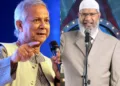 भारत ने जिस जाकिर नाइक (दाएं) को भगोड़ा घोषित किया हुआ है, उसे बांग्लादेश की हिन्दू विरोधी, भारत विरोधी यूनुस (बाएं) सरकार ने अपने यहां बुलाया है