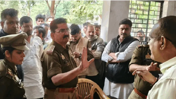 परिजनों को समझाते पुलिस अधिकारी