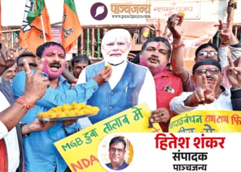 जीत की खुशी मनाते राजग समर्थक
