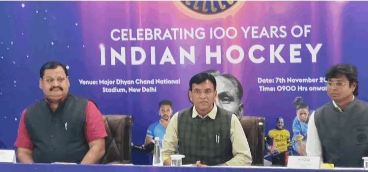 भारतीय हॉकी के सौ वर्ष पूरे होने पर भव्य समारोह के बारे में जानकारी देते मंत्री मनसुख मांडविया