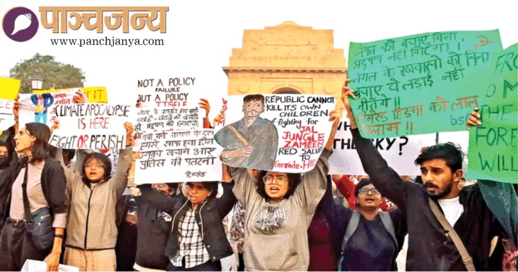 दिल्ली में प्रदूषण विरोधी प्रदर्शन की आड़ में अर्बन नक्सलियों ने मारे गए दुर्दांत नक्सली माड़वी हिडमा के प्रति सहानुभूति दिखाई