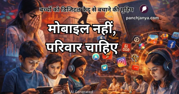 बच्चों में न डालें मोबाइल फोन की आदत। (फोटो-एआई निर्मित)