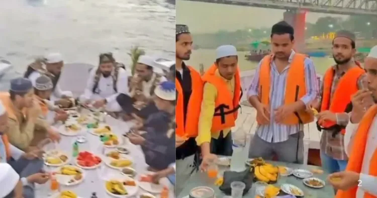 वाराणसी में गंगा में इफ्तार पार्टी करते मुस्लिम