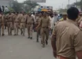 नितिन की हत्या के बाद सुरक्षा व्यवस्था संभालती पुलिस