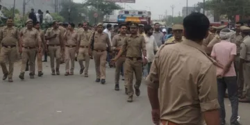 नितिन की हत्या के बाद सुरक्षा व्यवस्था संभालती पुलिस