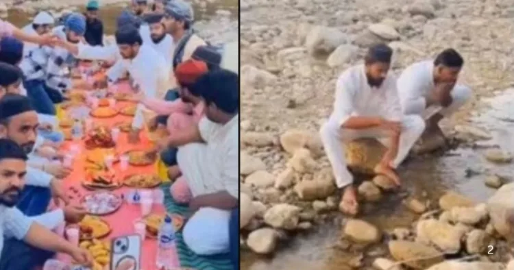 मंदिर के पास इफ्तार पार्टी करते मुस्लिम युवक