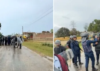 हिंसा के बाद इलाके में तैनात सुरक्षाकर्मी