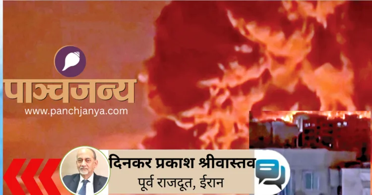 ईरान की राजधानी तेहरान में तेल डिपो पर हमले के बाद का दृश्य