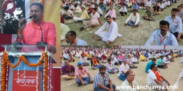 पटना में स्वयंसेवकों को संबोधित करते राष्ट्रीय स्वयंसेवक संघ के सह सरकार्यवाह आलोक कुमार