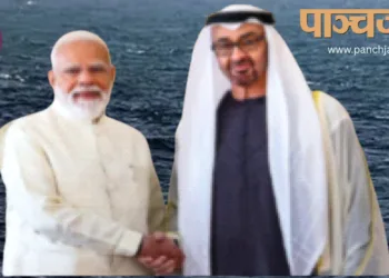 प्रधानमंत्री नरेंद्र मोदी औरसंयुक्त अरब अमीरात के राष्ट्रपति शेख मोहम्मद बिन जायद