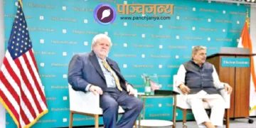 वाशिंगटन डी सी के हडसन इंस्टीट्यूट में श्री दत्तात्रेय होसबाले के साथ वाॅल स्ट्रीट जनरल के वरिष्ठ स्तंभकार वाल्टर रसेल