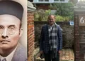 राजस्थान विधानसभा के अध्यक्ष वासुदेव देवनानी अपने लन्दन प्रवास में वीर सावरकर हाउस के सामने